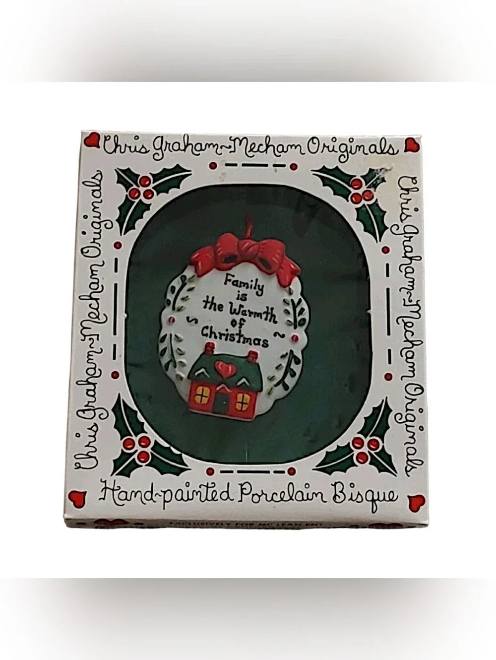 Vintage Chris Graham Mecham Hand Painted Porcelain Bisque Christmas Ornament